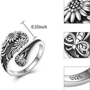 2026 New Arrival Bohemian <b>Spoon</b>-Shaped Open <b>Ring</b> Unisex Accessories Retro Antique Silver Sunflower <b>Ring</b> Gifts for Women - Product Image 6
