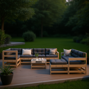 Ensemble de salon de jardin blanc anthracite 6 places, mobilier d'extérieur, structure en bois contemporaine - Product Image 2