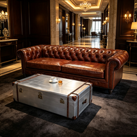 Canapé Chesterfield vintage 3 places en cuir véritable ciré, capitonné, pour hôtel, bar, villa, salon, meubles de salon