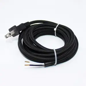 18/2 cUL 10Ft בציר חוט חשמל עם תקע 18 AWG 2 מנצח זהורית מכוסה קלוע שחור גמיש כבל חשמל