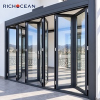 Portes pliantes en aluminium RICHOCEAN résistantes aux intempéries, double vitrage trempé, surdimensionnées, du sol au plafond
