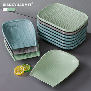 Xiangyuan <b>melamine</b> hot pot dish <b>plate</b>, imitation porcelain side dish <b>plate</b>, plastic creative bamboo woven barbecue <b>plate</b>, - Product Image 2
