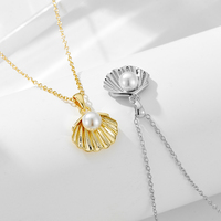 Collier élégant français en argent sterling S925 plaqué or 14 carats avec pendentif en coquille de perle pour les femmes