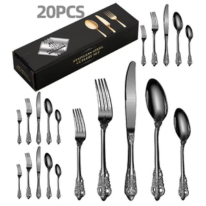 Light Luxury Embossed 20-Piece Set Stainless Steel Tableware Reusable Knife <b>Spoon</b> Knife Set - Product Image 4
