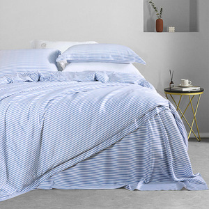 Bamboo Fiber <b>Bedding</b> <b>Set</b> 1.5m Stripe Minimalist Breathable Four Piece Sheet Duvet Cover Pillowcase <b>Set</b> - Product Image 4