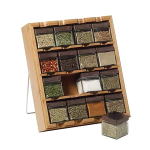 natural eco-friend bamboo kitchen spice rack organizer 16-cube support 4-layer spice racks