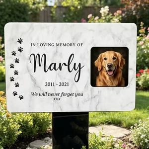 Pierre commémorative personnalisée pour animaux de compagnie en marbre avec photo, marqueur de tombe pour chien personnalisé avec nom et date gravés, <span class=keywords><strong>plaque</strong></span> de <span class=keywords><strong>cimetière</strong></span> imperméable - Product Image 4