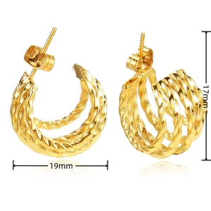 Brincos de argola banhados a ouro 18K para mulheres em aço inoxidável 304 316L moda impermeável e Fadeless