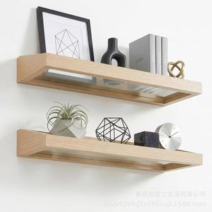 Wooden <b>Wall</b> <b>Mounted</b> <b>Shelf</b> With Transparent Base Rectangle Single Layer Durable Storage Rack For Living Room Bathroom - Product Image 2