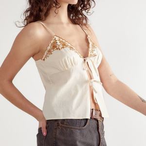 Blusa de Verano Estilo Boho, Holgada, con Tirantes Finos, con Lazo Delantero, Bordada, para Mujer - Product Image 2