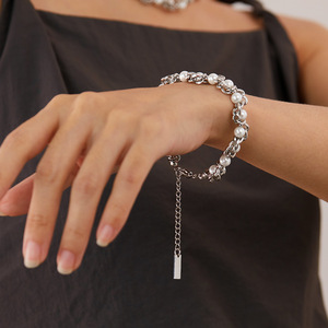 New Design Creative Fashion Jewelry Set Stainless Steel Chain Pearl Beaded <b>Bracelets</b> and Necklace Set for Women - Product Image 1