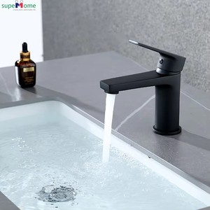 Robinet de lavabo de salle de bain moderne à trou unique, à montage sur plan, de style géométrique, noir mat, laiton antique, par le fabricant OEM Superhome - Product Image 3