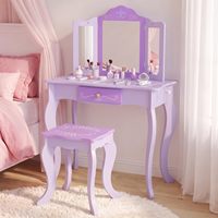 Ensemble coiffeuse moderne 2-en-1 en bois pour enfants, avec miroir pliant détachable, table de maquillage princesse pour chambre à coucher (vente en gros)