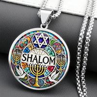 Collier pendentif Shalom en acier inoxydable pour hommes et femmes, étoile juive ronde en argent, Menorah, colombe, bijoux religieux