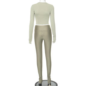 春秋冬季实心素色长袖紧身连身裤两件套女装休闲两件套女装套装 - Product Image 5