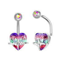 Lot de 5 Piercings de Nombril Cœur en Acier Chirurgical 14G Plaqué Argent avec Zircon, pour Mariage et Piercing Corporel