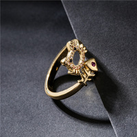 Anillos de Gato Chapados en Oro, Joyería de Moda, Lindo Personaje de Dibujos Animados, Anillo de Dedo Ajustable con Gato y Pez, Circonita Cúbica