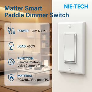 Interruptor Dimmer Inteligente WIFI Matter al por Mayor, 600W Carga Máxima, 125V, Certificado ETL FCC, Compatible con Apple Home, SmartThings, Tuya - Product Image 2