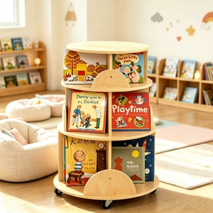 Étagère à livres rotative en bois à <span class=keywords><strong>3</strong></span> niveaux au design moderne pour enfants, mobilier de classe Montessori pour maternelle et préscolaire, bibliothèque pour tout-petits - Product Image 1