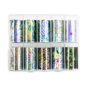 10 rouleaux d'autocollants de transfert pour nail art motif paon, design coquille d'ormeau 3D, décalcomanies de transfert pour ongles - Product Image 5