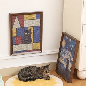 Bantalan cakar kucing bingkai kayu untuk dekorasi rumah, penggaruk dinding berperekat dengan bantalan gores gambar bergelombang yang dapat diganti - Product Image 2