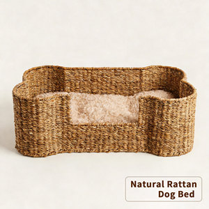 Houten vormgegeven zeegras honden- en kattenbedje, knus rustgevend huisje, handgemaakt dierenmandje - Product Image 2