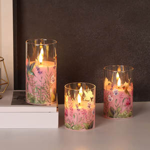 مجموعة ميرمي من 3 شموع زجاجية عمودية بإضاءة LED لتزيين المنزل - Product Image 4