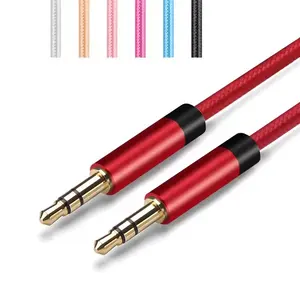 Cable personalizado colorido nailon trenzado Jack 3,5 MM Cable de Audio macho a macho 3 polos 3,5 MM TRS Car Stereo Aux Audio Cable auxiliar
