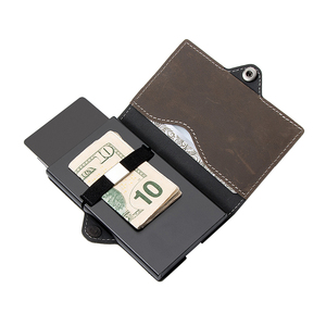 CASEKEY Factory Custom Slim Card HolderRFID Smart <b>Wallet</b> Card Case <b>Metal</b> Ultra Thin Cowhide Leather Pop up <b>Wallet</b> for Men - Product Image 2