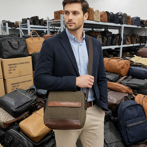 Bolso <span class=keywords><strong>Bandolera</strong></span> de Cuero Genuino para <span class=keywords><strong>Hombre</strong></span> A14-2, Estilo Vintage, Lote de Colores Variados al por Mayor - Product Image 1