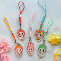 Porte-clés de téléphone en acrylique époxy transparent imprimé UV double face avec design d'anime japonais personnalisé, mignon, avec cordons colorés