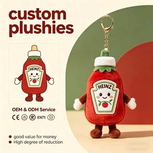 Llavero de peluche suave personalizado OEM para botella de salsa o condimento de cocina, ideal para regalo diario en el hogar, producción masiva personalizada de fábrica. - Product Image 1