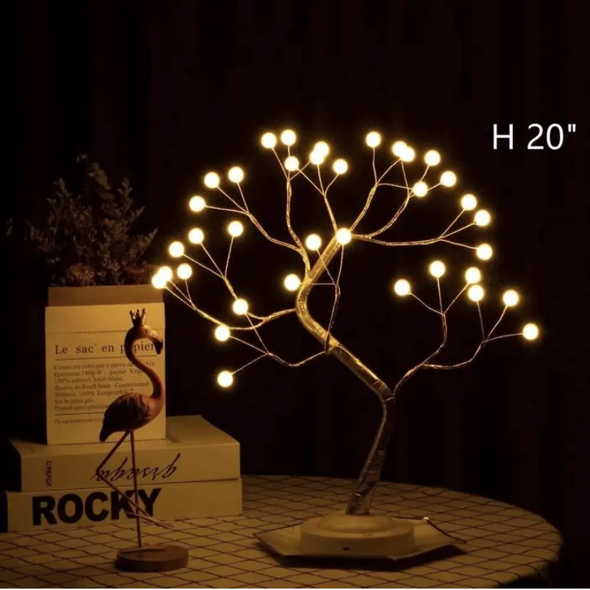 Top Sale Indoor Room Decoration Warm White Shimmer 56 LED Pear Silver Gold Branch Led Desk Bonsai Tree Light