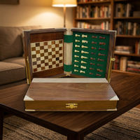 Juego de Ajedrez Magnético de Lujo para Niños, Caja de Cartón Marrón con Tablero de Almacenamiento Tipo Libro para Juegos de Mesa - Backgammon