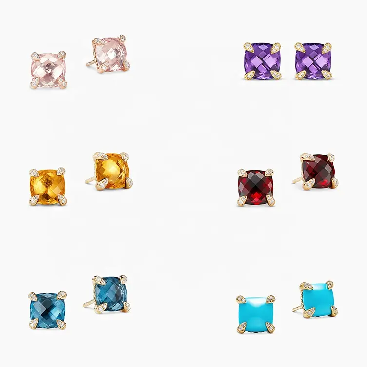 Fine Jewelry 925 Sterling Silver 14K/18K Gold Plated Vermeil Customized Zircon Gemstone Claw Dainty Stud Earring for Women