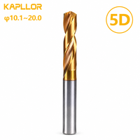 Foret hélicoïdal en carbure monobloc KAPLLOR 5D avec refroidissement externe, tige fixe D10.1-20.0mm, revêtement TiN, pour perçage CNC de trous profonds