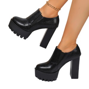 รองเท้าส้นหนาแบบสวมสไตล์อังกฤษสำหรับผู้หญิง หนังแท้ ปากรองเท้าลึก พื้นหนา ส้นสูง รองเท้าผู้หญิงสำหรับฤดูใบไม้ร่วง - Product Image 5