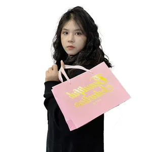 Wholesale luxury pink gift paper bags custom printed logo shoes clothes shopping bags