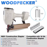Agrafeuse pneumatique robuste en aluminium calibre 16 WOODPECKER N851, couronne moyenne de 7/16 pouces, longueur de 1 à 2 pouces, 1500 attaches, OEM