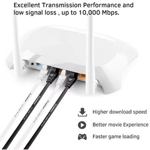 Câble réseau LAN RJ45 ultra fin Cat7 plat haute vitesse 10 Gbps 600 MHz blindé noir pour modem routeur PS5 - Product Image 5