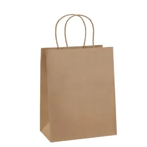 Bolsa de papel Kraft para compras con asas, color marrón, con estampado personalizado, respetuoso con el medio ambiente