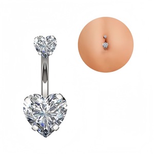 Anneau de nombril double tête en acier inoxydable, forme cœur, serti de diamants, bijoux de piercing tendance pour femme - Product Image 4