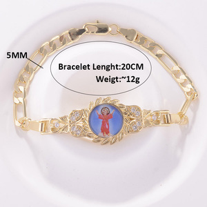 Pulsera Religiosa para Mujer, Cadena Figaro, Oro, Pulsera de Oro de 14k, <span class=keywords><strong>Jesús</strong></span>, Virgen María, Niño <span class=keywords><strong>Jesús</strong></span>, Joyería Religiosa de Guadalupe - Product Image 2