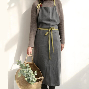 Tablier de cuisine unisexe en lin et <span class=keywords><strong>coton</strong></span> de style japonais, à nouer, longueur intégrale, pour café, artiste, ou travail - Product Image 2