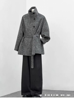 Unisex Langer Wollmantel Doppelseitig Stehkragen Winter Bestickt Übergroß Anpassbar