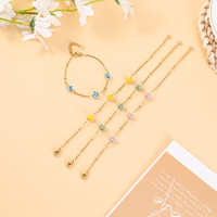 Pulsera de cuentas tejida a mano con flores de colores, bola de cristal de acero inoxidable, brazaletes impermeables, joyería, pulsera para mujer
