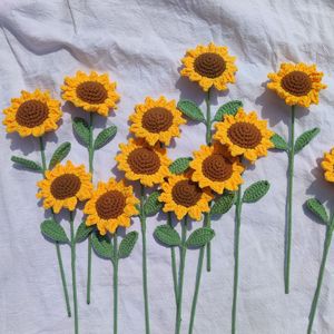 <span class=keywords><strong>Girasole</strong></span> all'Uncinetto Fatto a Mano per Decorazione Casa Fiori Lavorati a Maglia Ornamento per Cerimonia di Laurea Fiori Artificiali in Corda di Cotone Regalo - Product Image 2