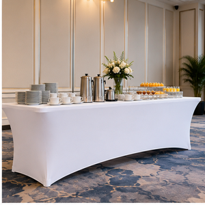 Luxury White 72 Inch Round Spandex Stretch Fitted <b>Table</b> <b>Cover</b> <b>Waterproof</b> & Eco-Friendly Wedding Use Fine Dining - Product Image 1