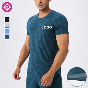 جاكار للياقة البدنية رقبة مستديرة ملابس رياضية عالية المرونة ملابس نشطة فضفاضة تناسب سريع الجفاف تنفس تيشيرتات رجالية - Product Image 1