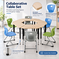 Ensemble de tables scolaires hexagonales modulaires et empilables avec chaises en plastique pour les discussions de groupe en classe